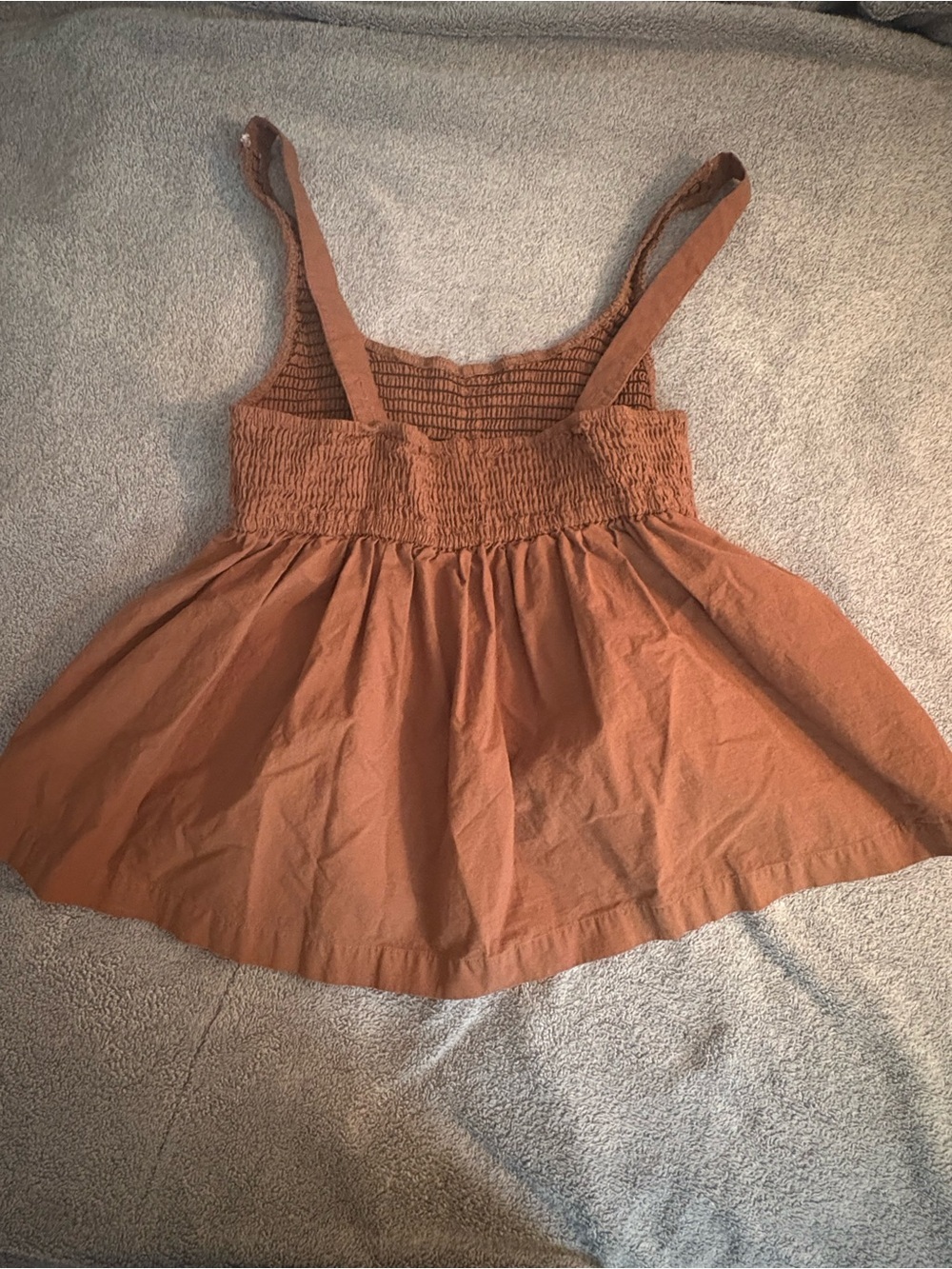 Blanque Brown Smocked Peplum Cami Large 100% Cotton Buttons Feminine - Picture 7 of 8